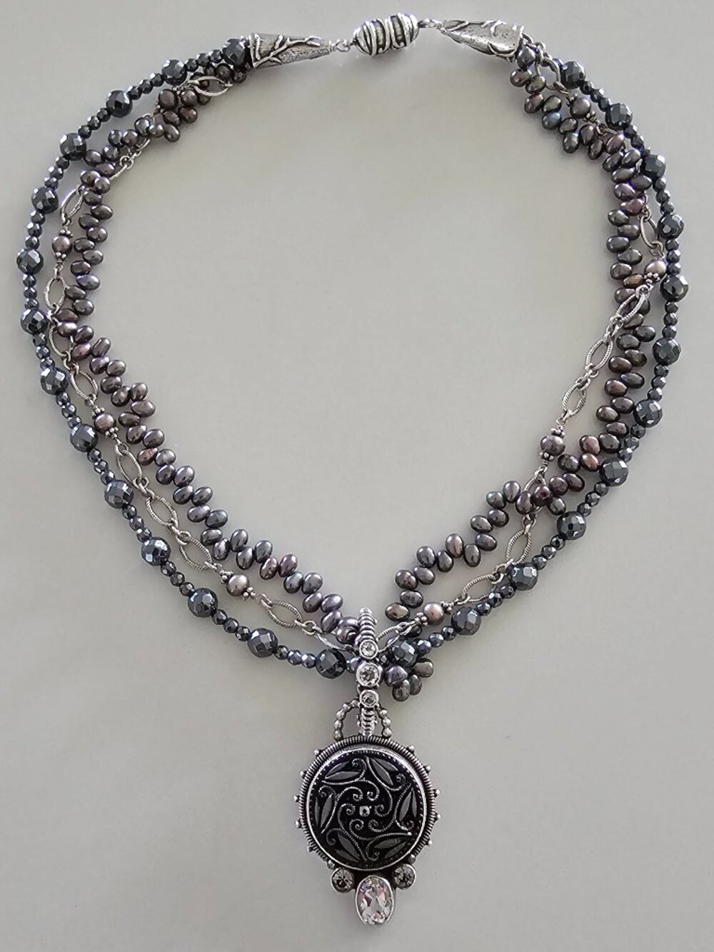 Echo of the Dreamer Mars & Valentine Multi Strand Pearl Sterling Silver Necklace
